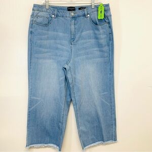 Susan Graver  Jeans Woman 18WP  Wide Leg Crop‎ Frayed Hem Pockets Stretch New
